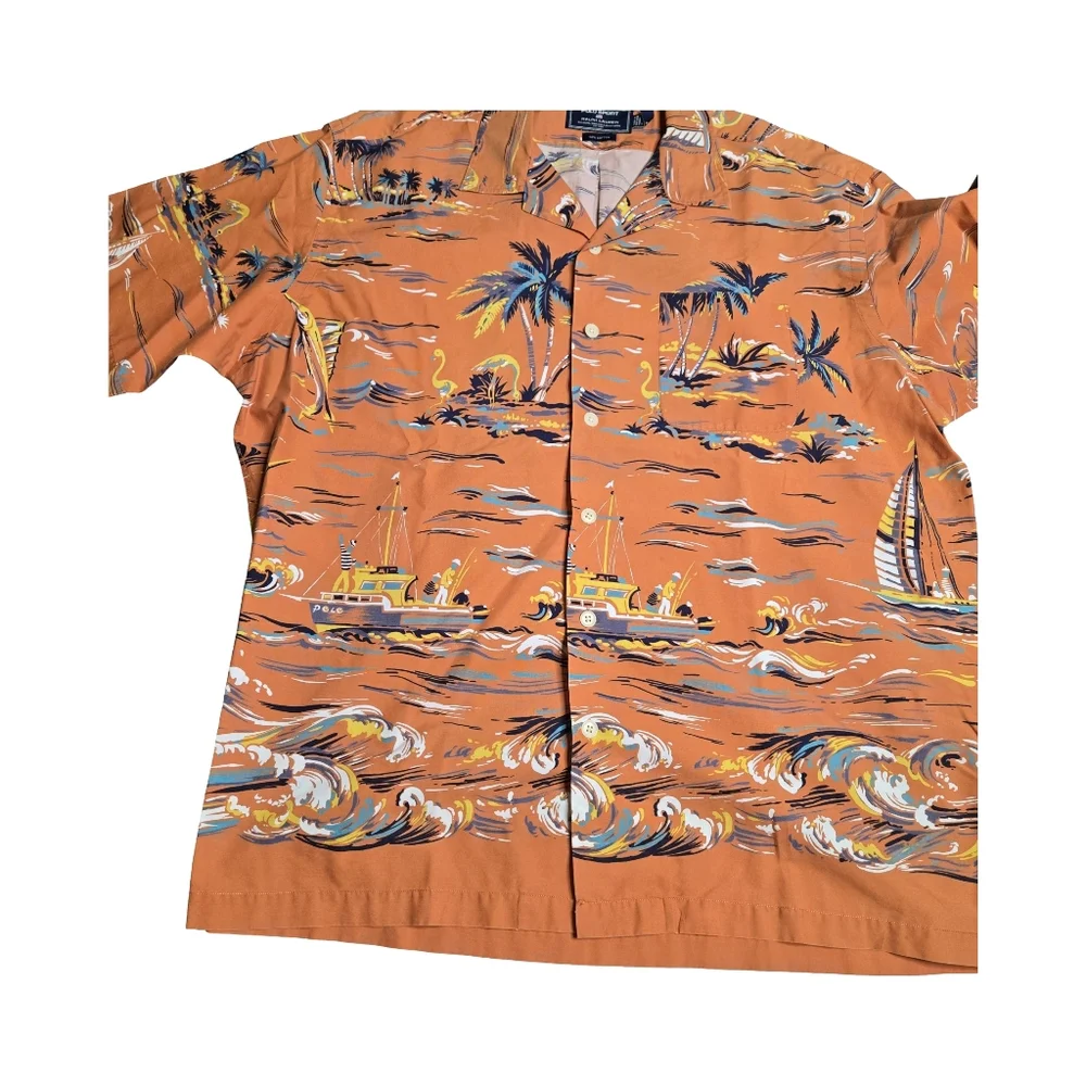 Vintage Polo Sport Ralph Lauren Hawaiian Marlin Fishing Print‎ Men's Shirt